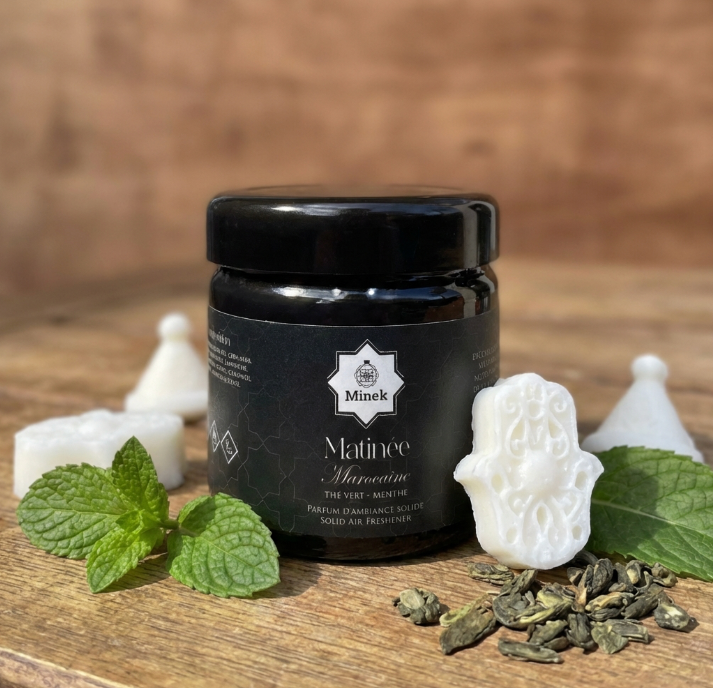 Parfums solides fondants Mïnek 100g – Cire de soja naturelle, fragrance d'origine naturelle formulée en laboratoire, galets marocains tajine ou khmissa