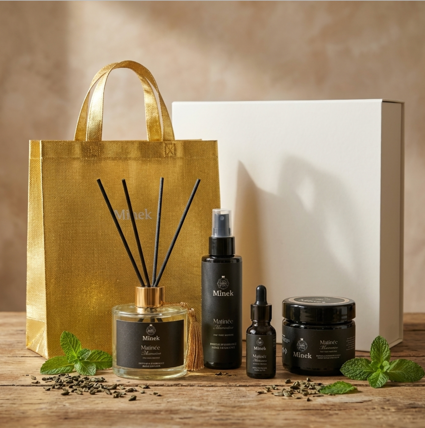 Coffret Signature Mix & Match Mïnek – 4 formats personnalisables, parfums d'ambiance marocains, idéal cadeau